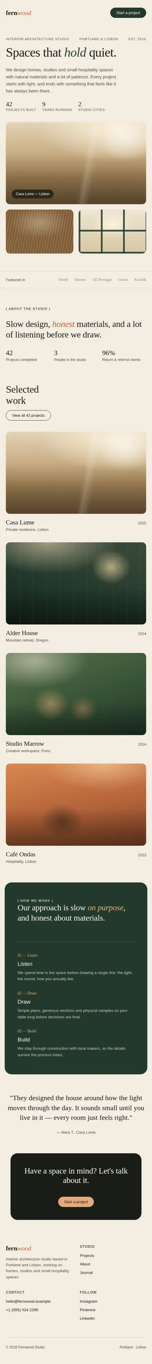 Fernwood Studio website on mobile