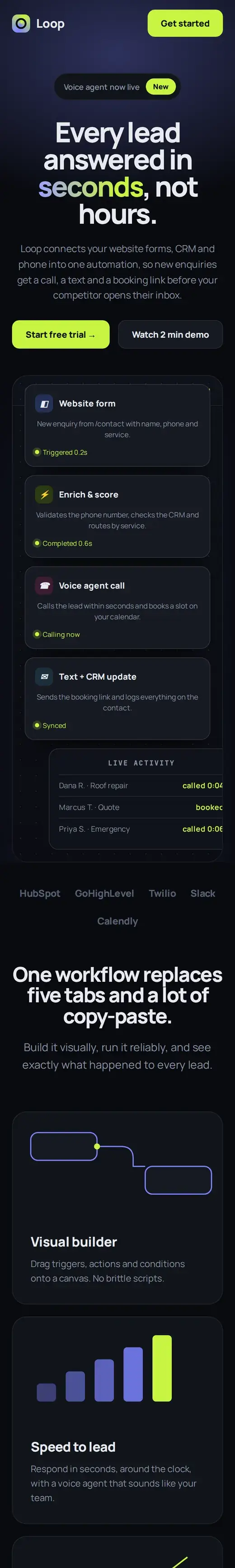Loop Automations website on mobile