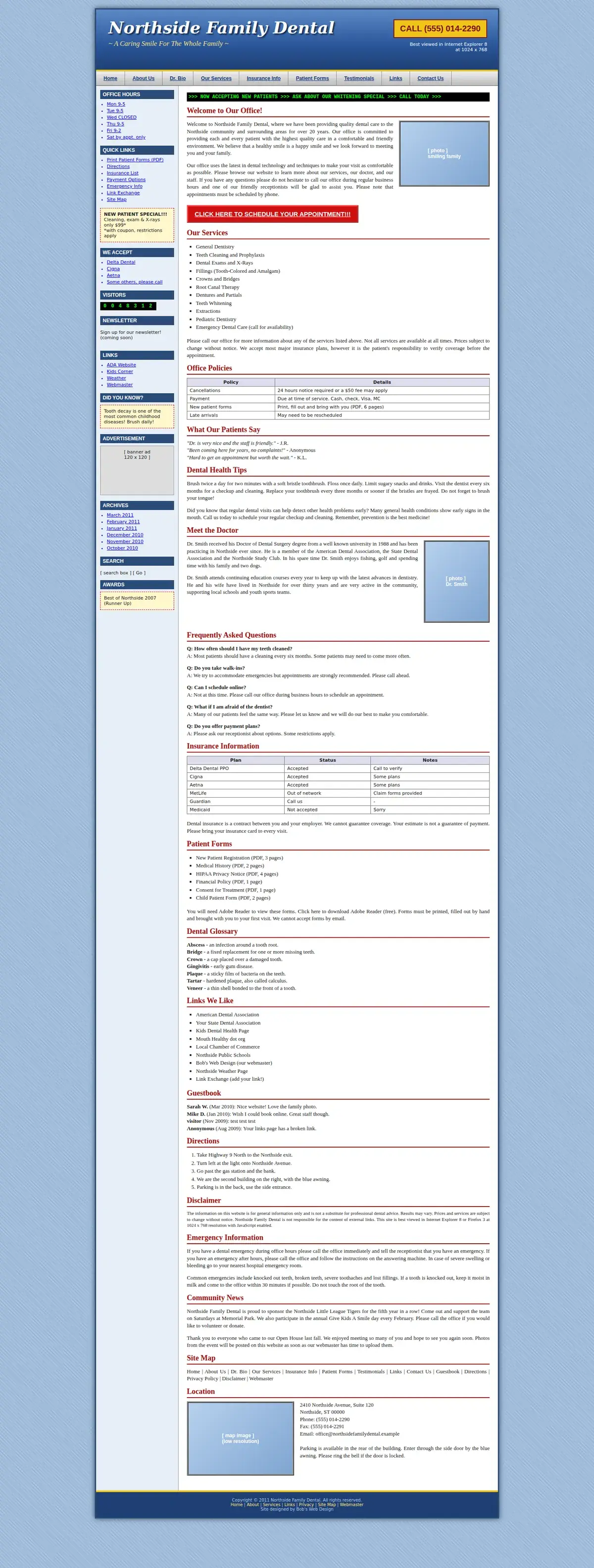 Northside Dental website before the redesign