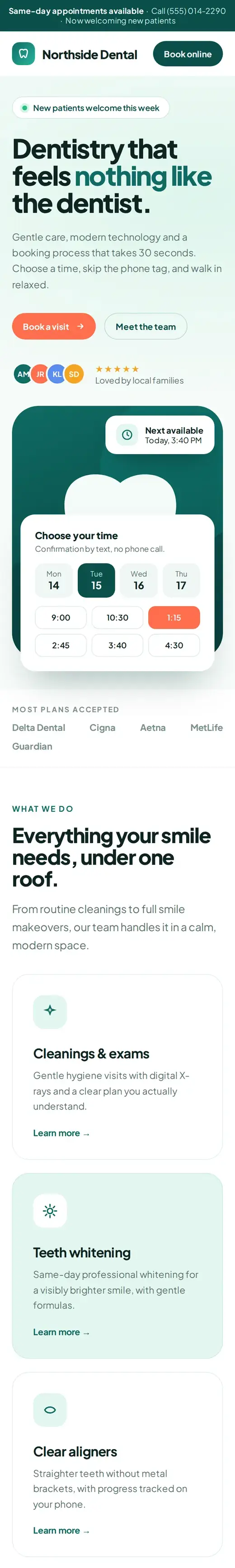 Northside Dental website on mobile