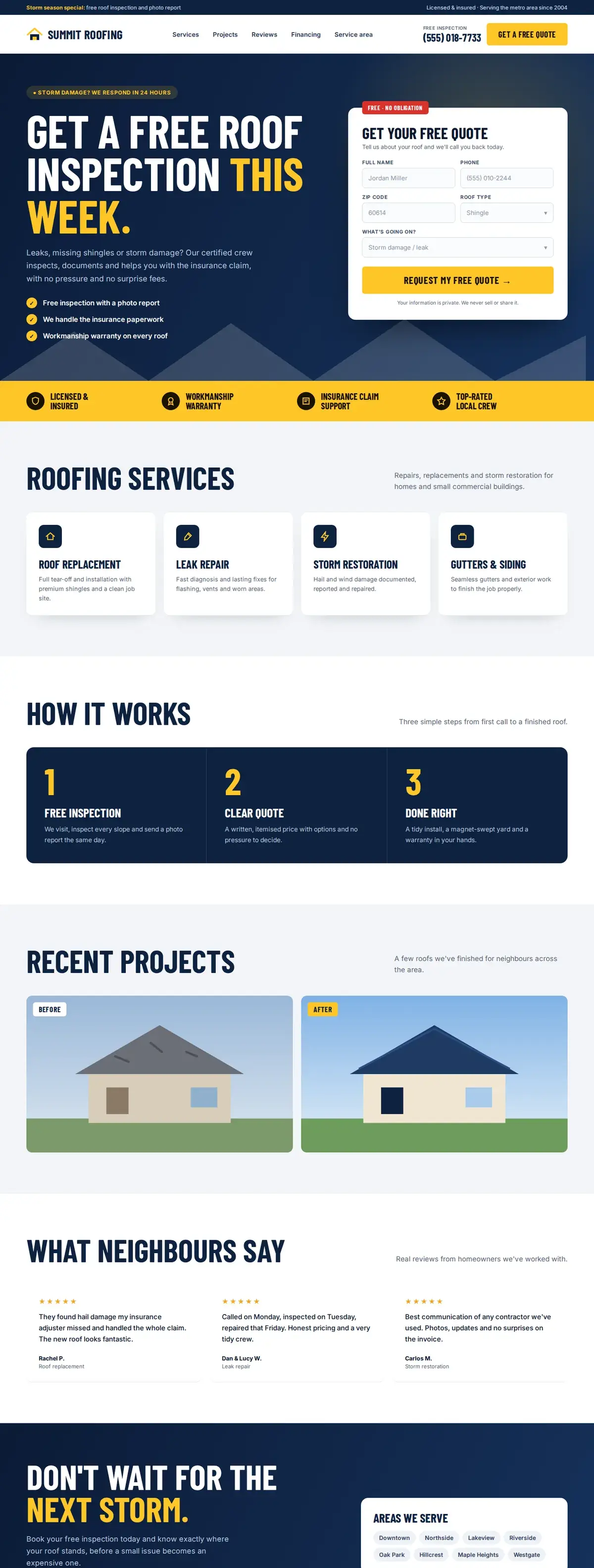 Summit Roofing website homepage on desktop